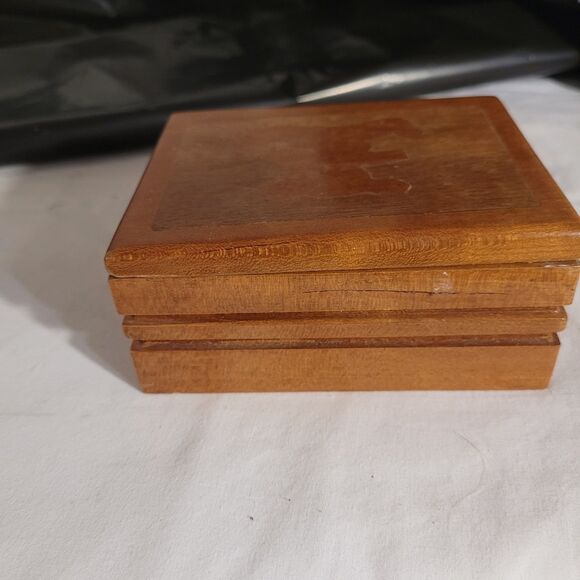 Stained Sm Wood Trinket Box Inlay Teddy Bear Handmade Signed - Picture 6 of 10